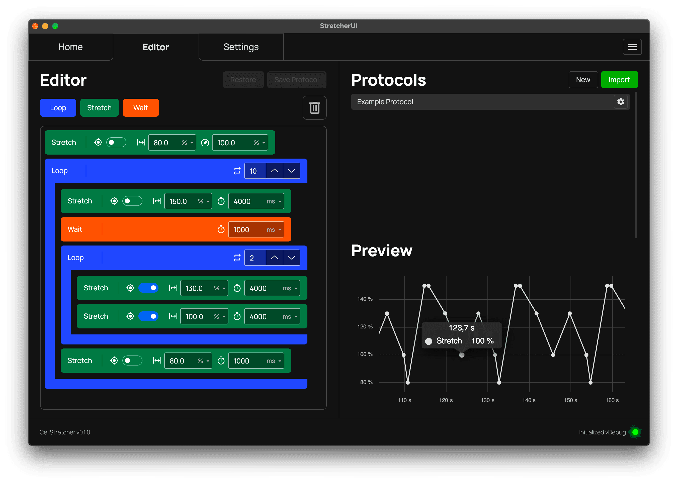 Zoomed protocol preview graph
