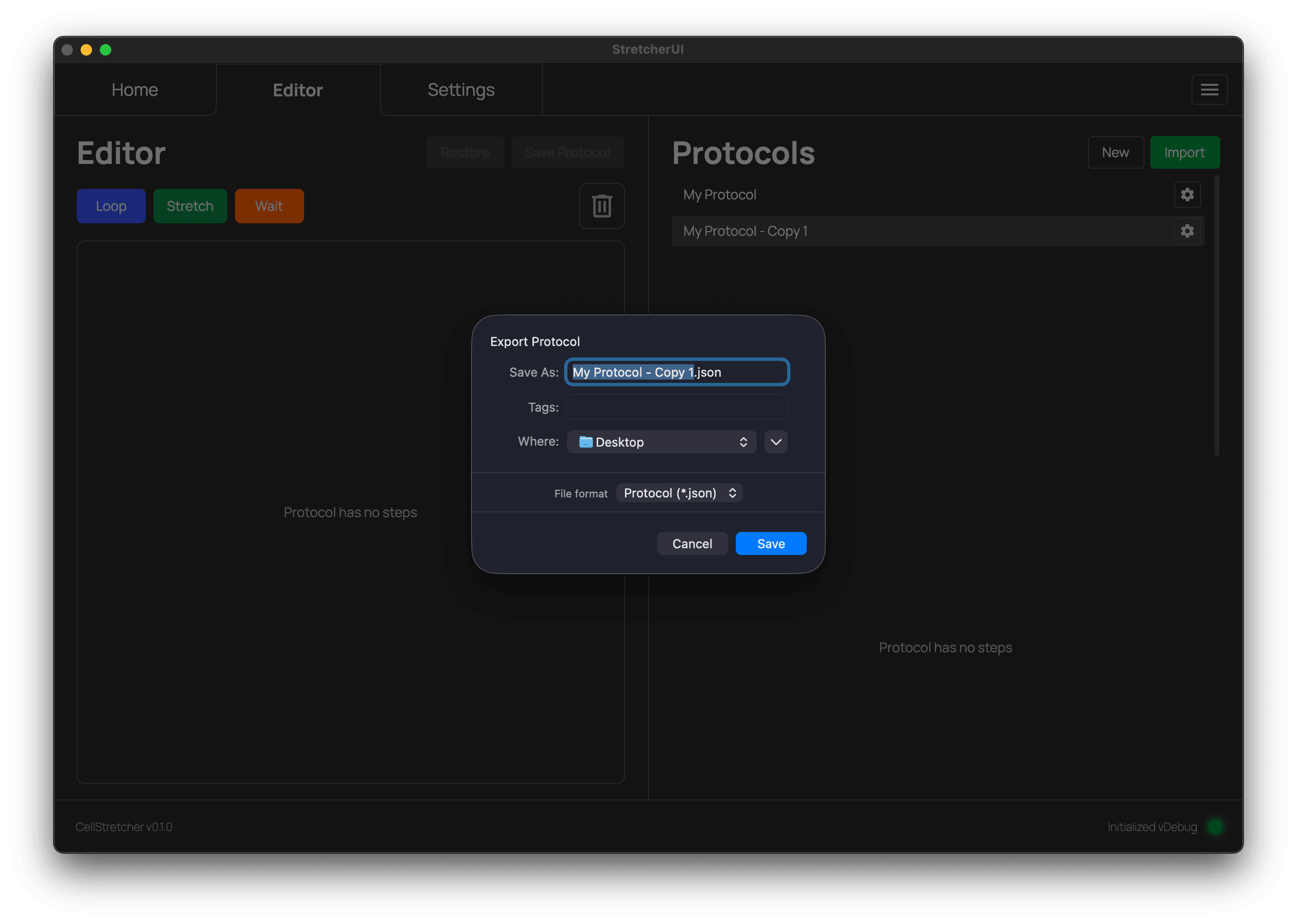 Exporting a protocol