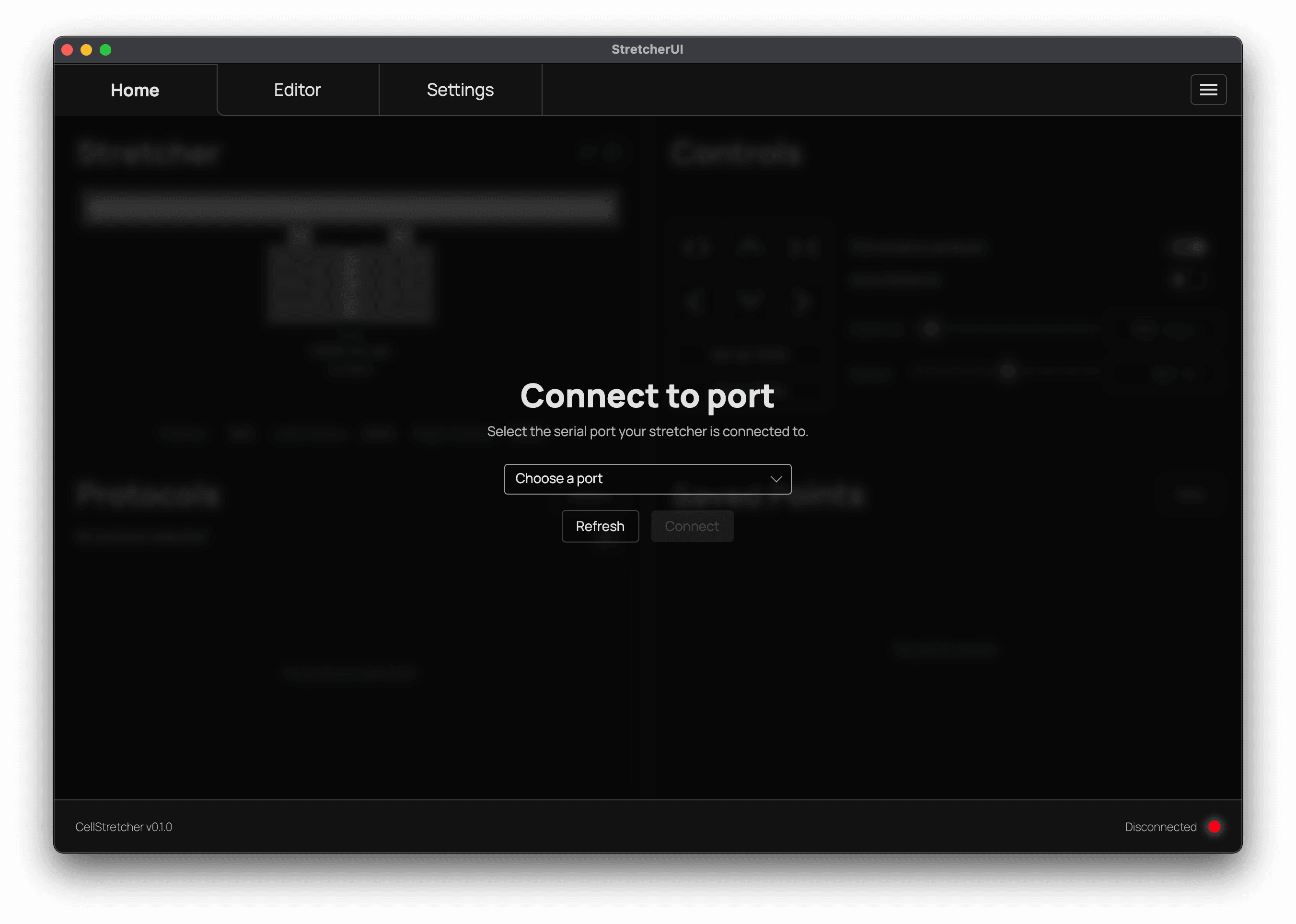 Connect to port screen