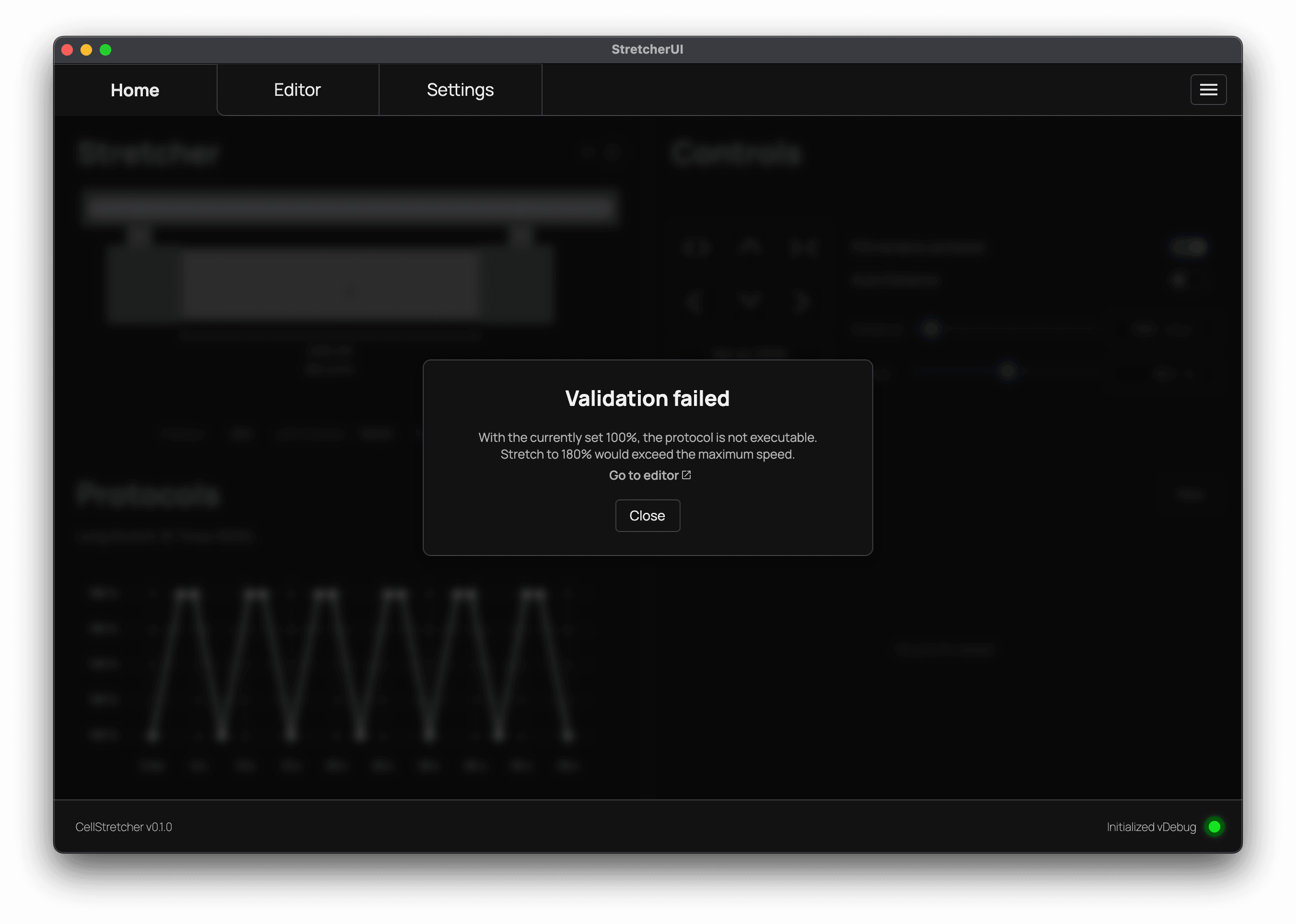 Invalid protocol dialog