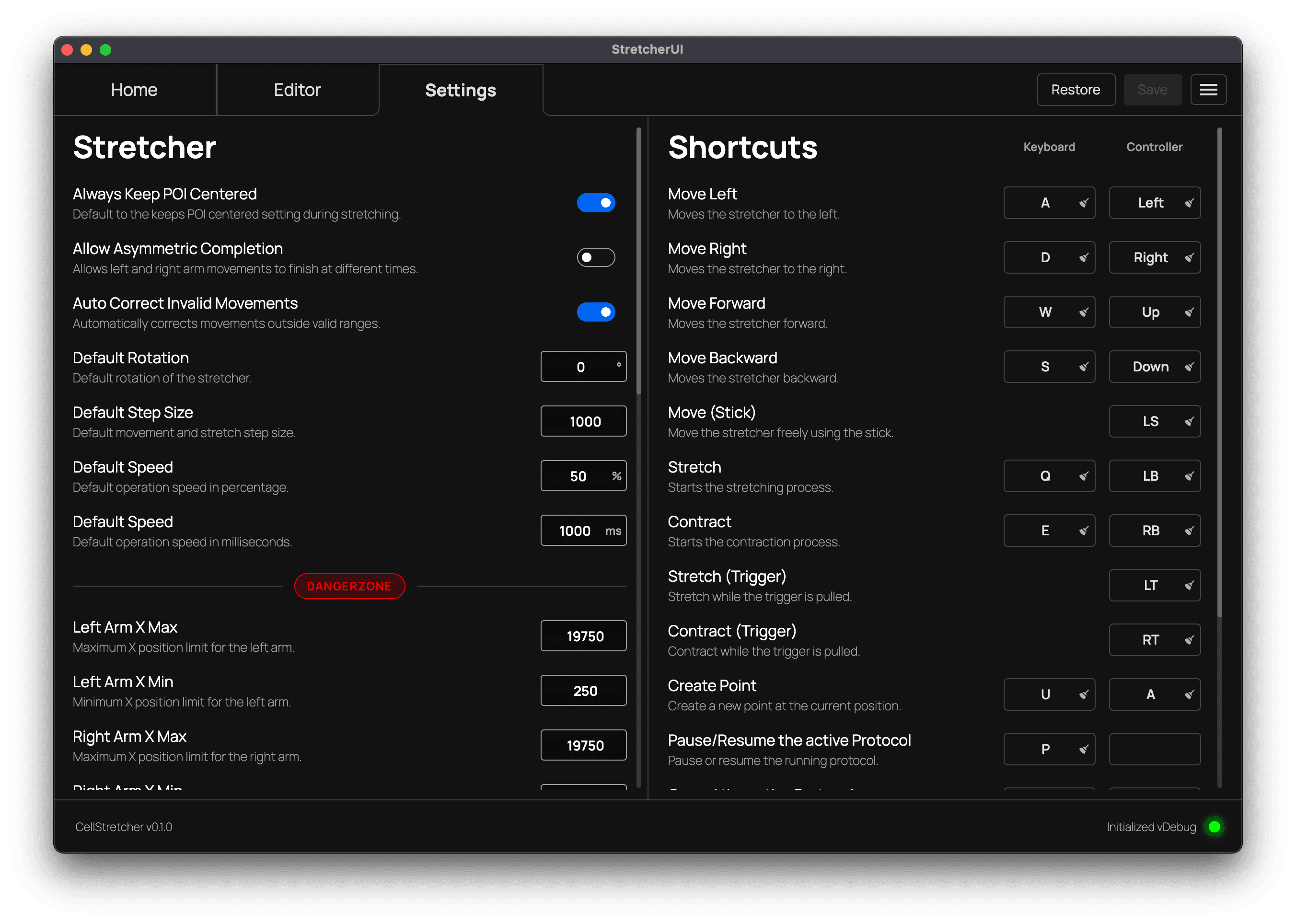 The Settings tab