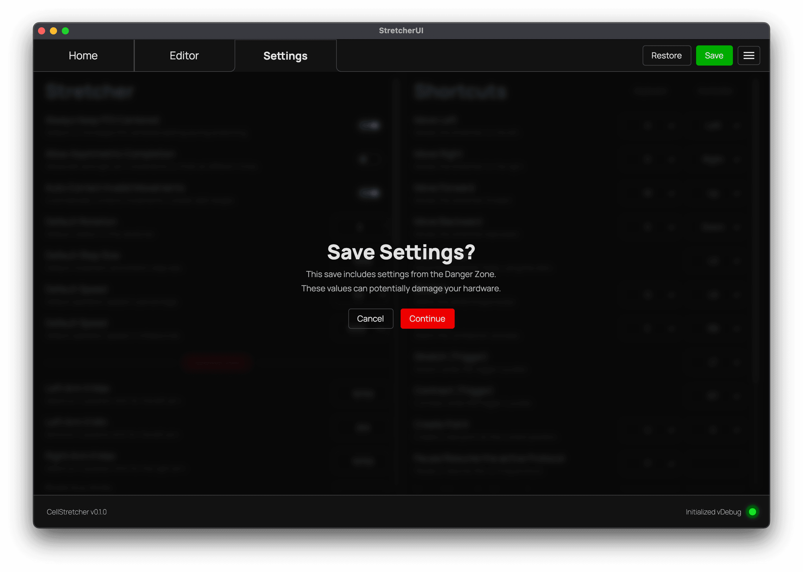 Save settings confirmation dialog
