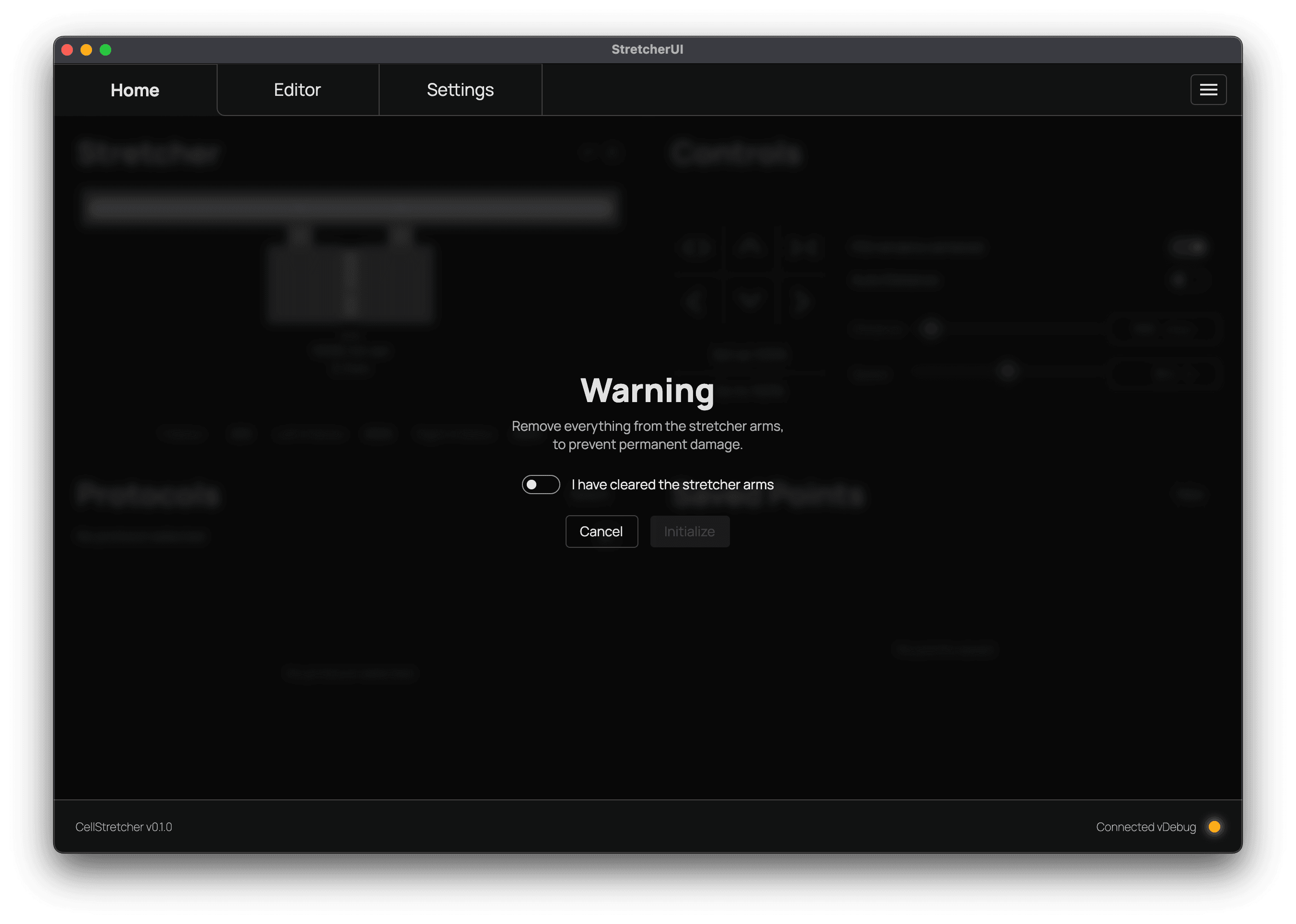 Initialization warning screen